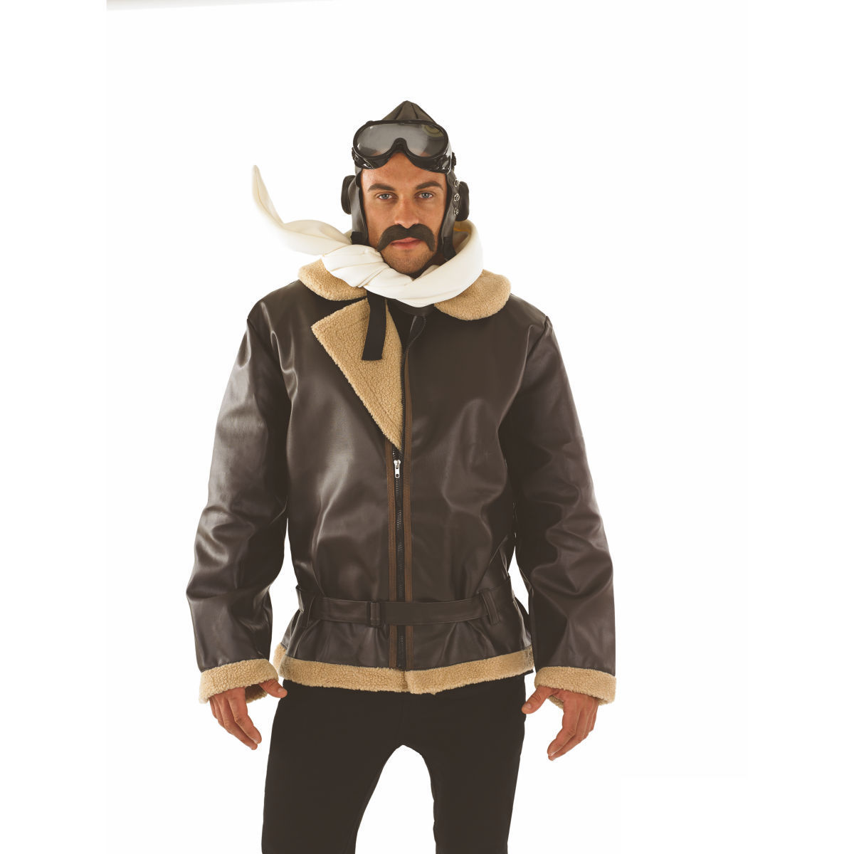 WW2 Biggles Wartime Fighter Pilot Costume Bomber Jacket Mens Male Fancy