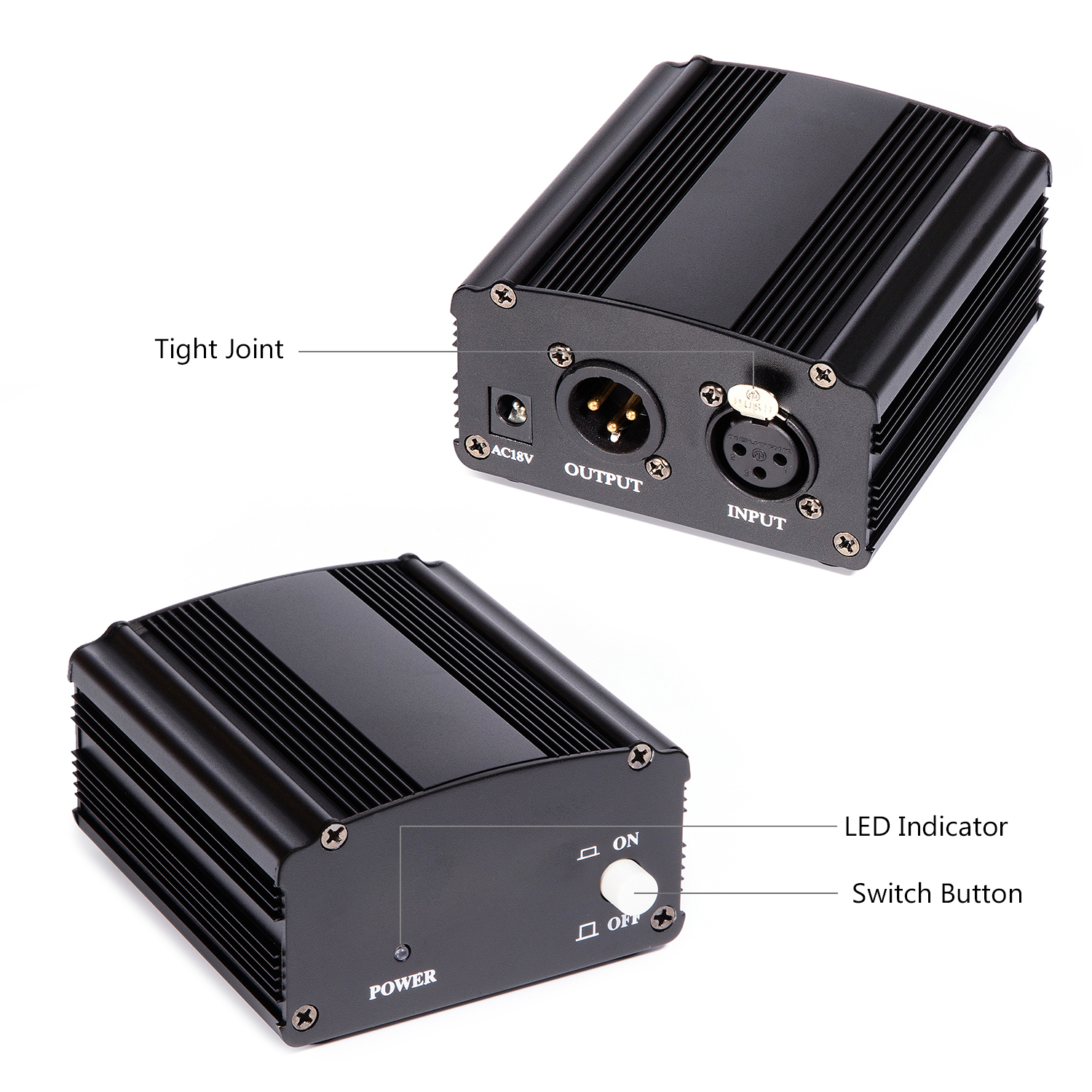 New 48V Phantom Power Supply with Adapter for Condenser Microphone US