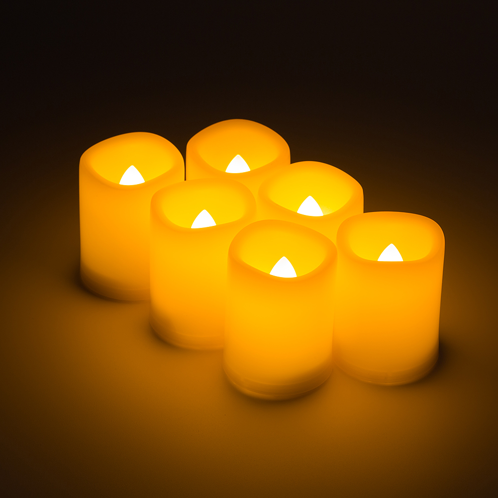 6 Ivory Votive Candles Remote Control&Timer Flameless Pillar LED