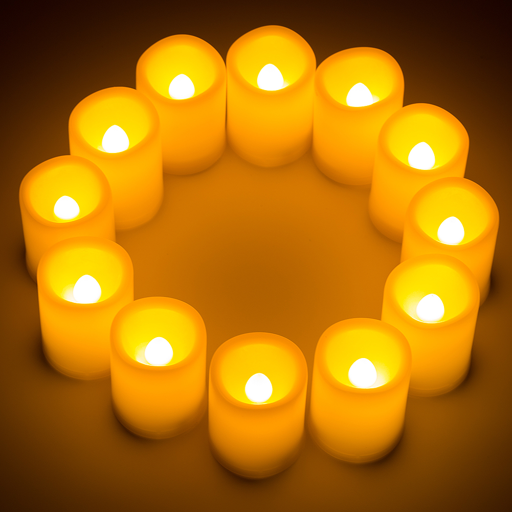 Set of 12 Ivory In&Outdoor Votive Candles with Remote&Timer LED Pillar