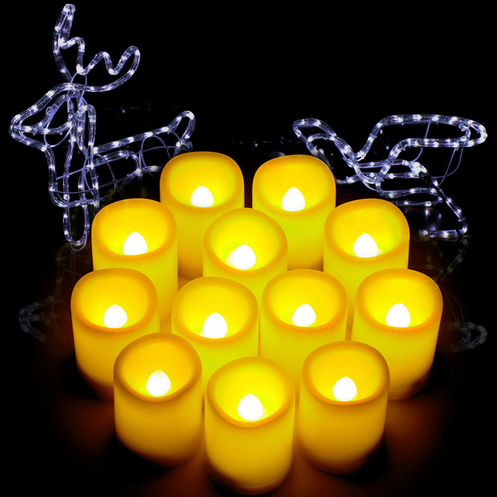 Set of 12 Ivory In&Outdoor Votive Candles with Remote&Timer LED Pillar