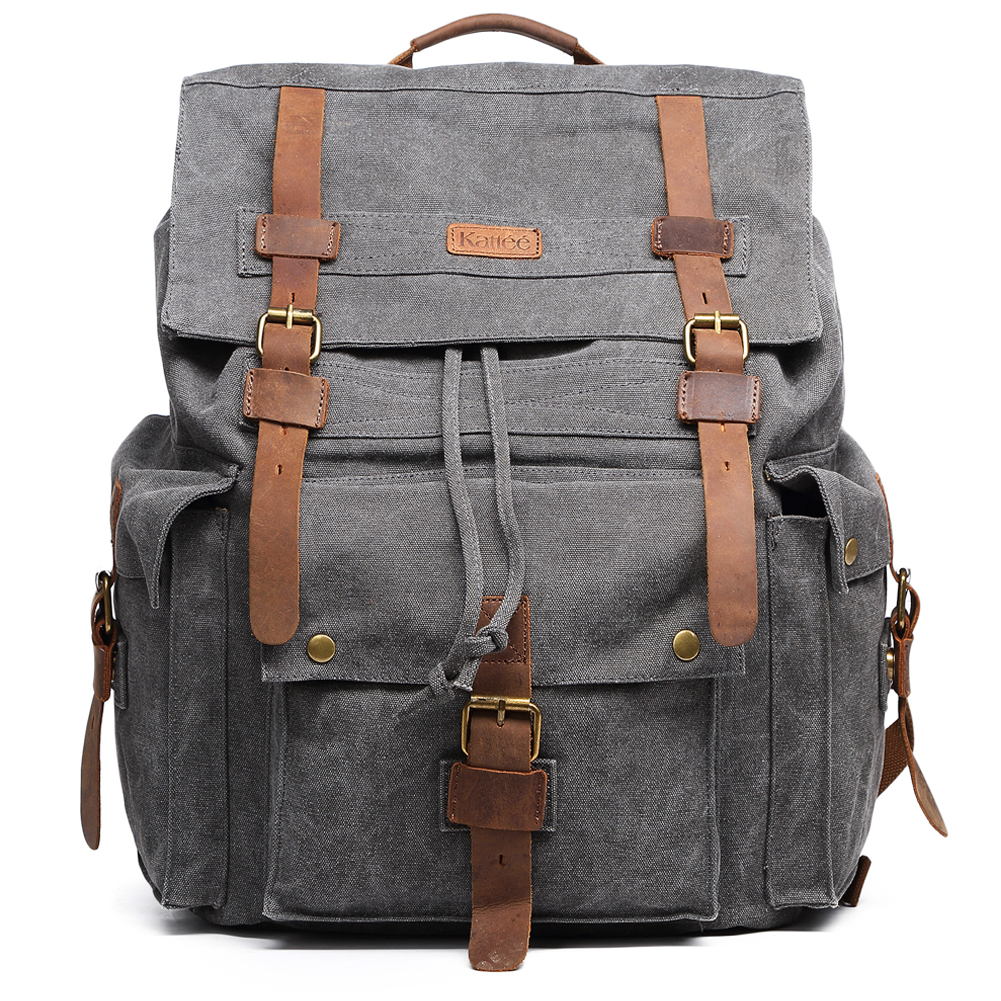 Fashion Vintage Canvas Leather Hiking Travel Backpack Rucksack School