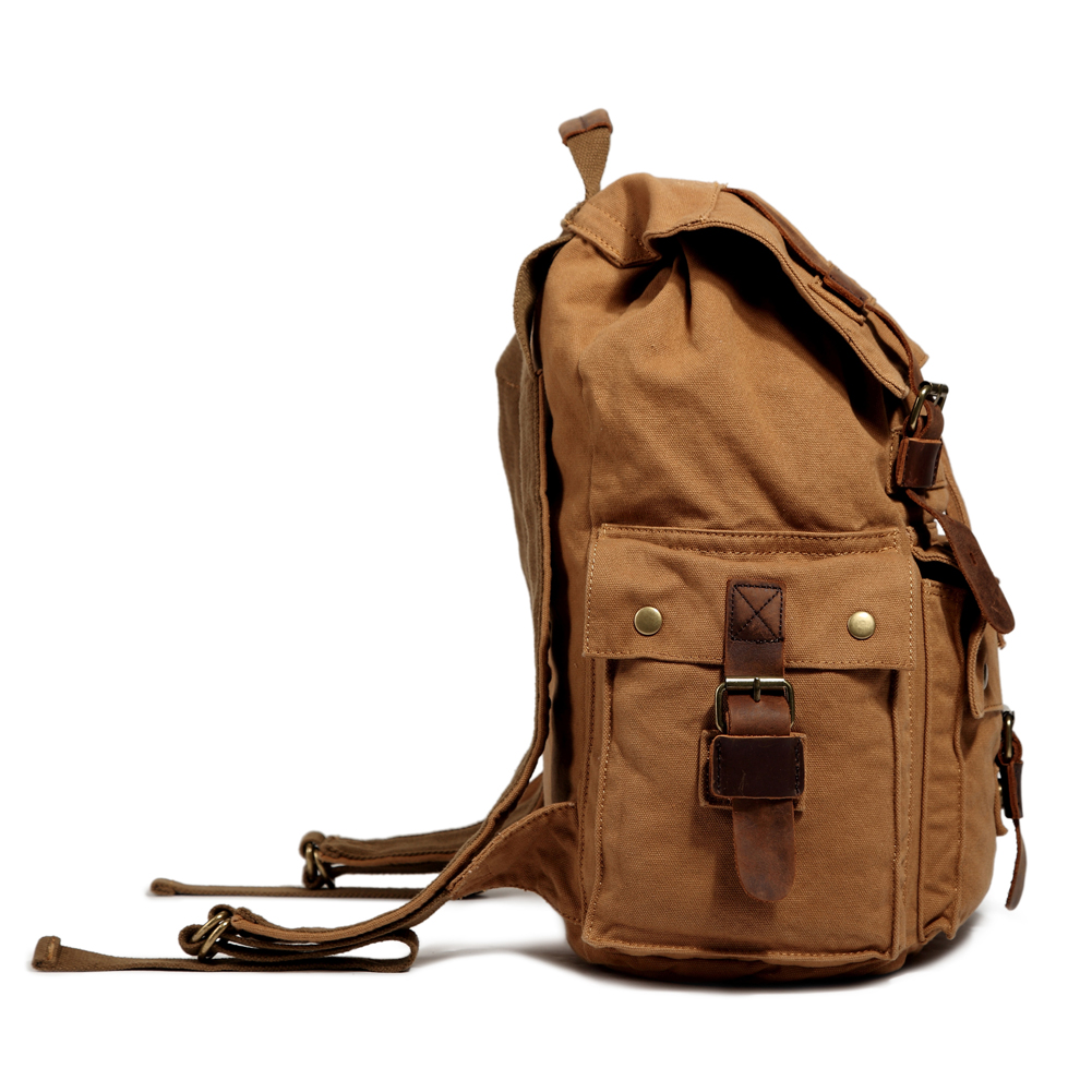 Super Fashion Vintage Canvas Leather Hiking Travel Backpack Rucksack