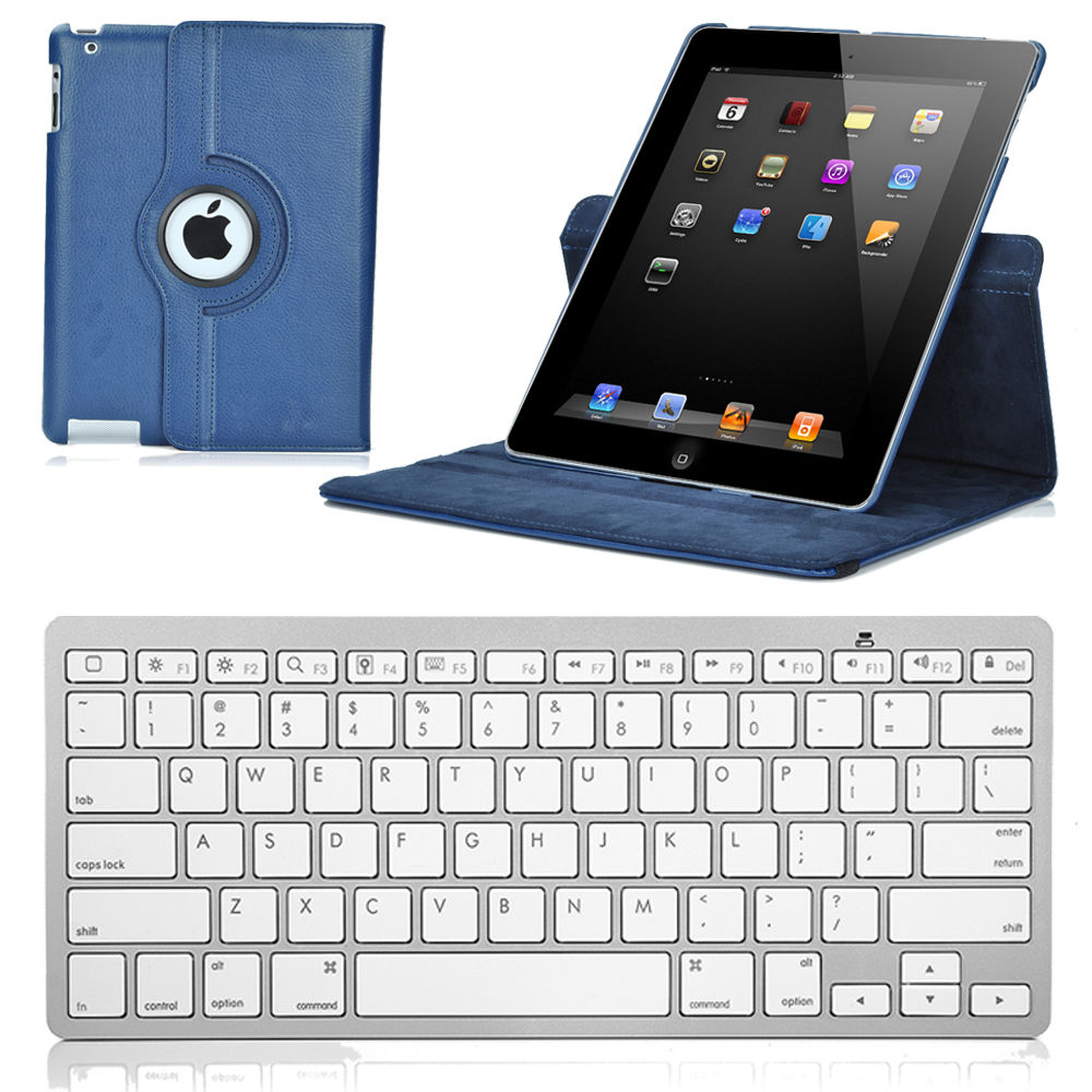 Swivel Rotating Stand Case Cover with Bluetooth Keyboard For Apple iPad