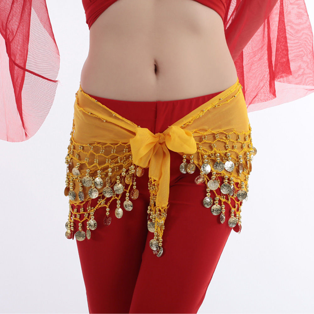 Belly Dance Hip Scarf Skirt Bead Gold Coin Bollywood Dancing Wrap