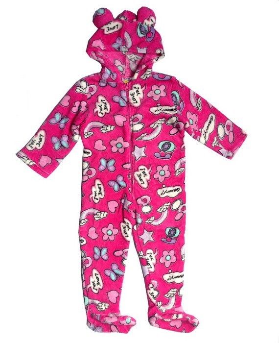 Girl Jumpsuit Footed Hooded Pajamas Fleece 312Y Pyjamas Onesies