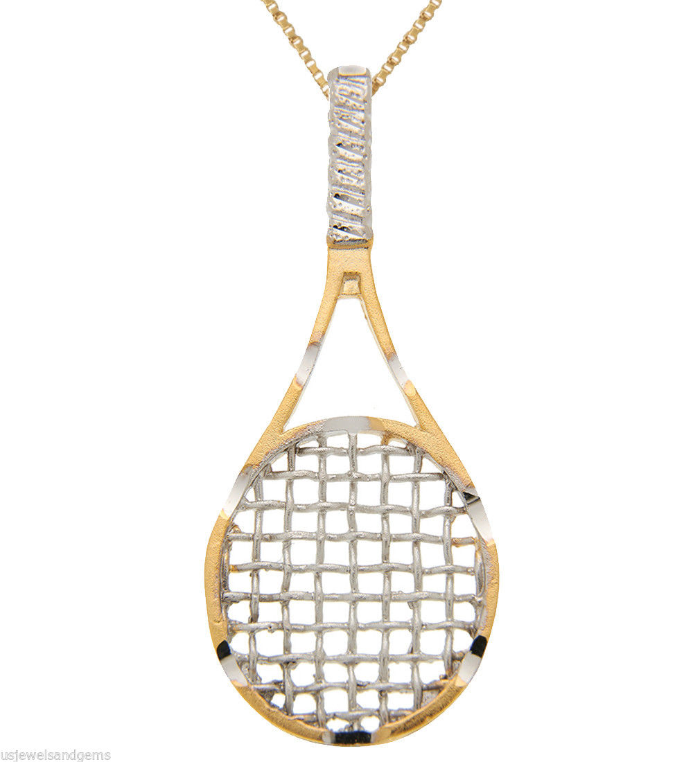 Sterling Silver & Gold Plated Tennis Racquet Sports Pendant Necklace eBay