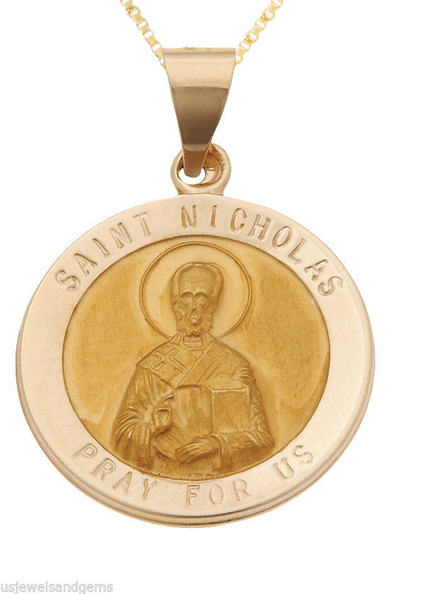 14k Yellow Gold Saint St. Nicholas Religious Medal Pendant Necklace eBay