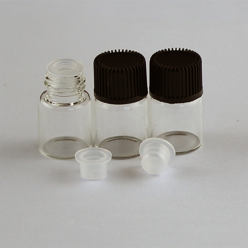 50Units 2ml Clear Bottle Small Glass Bottles Vials with Plastic Lid 16