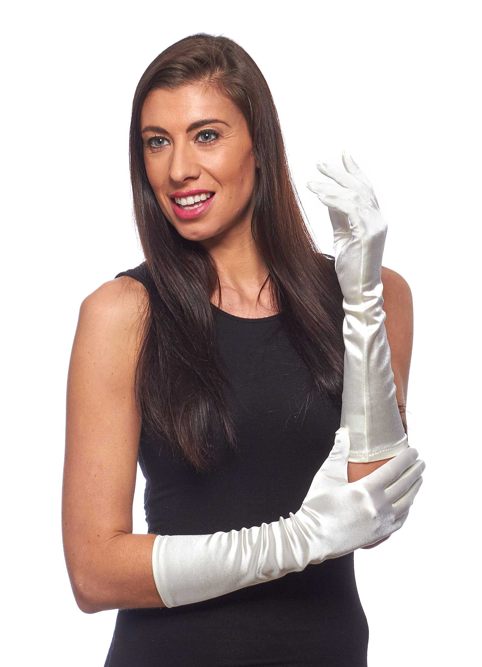Elegant Elbow Length 15" Satin Gloves