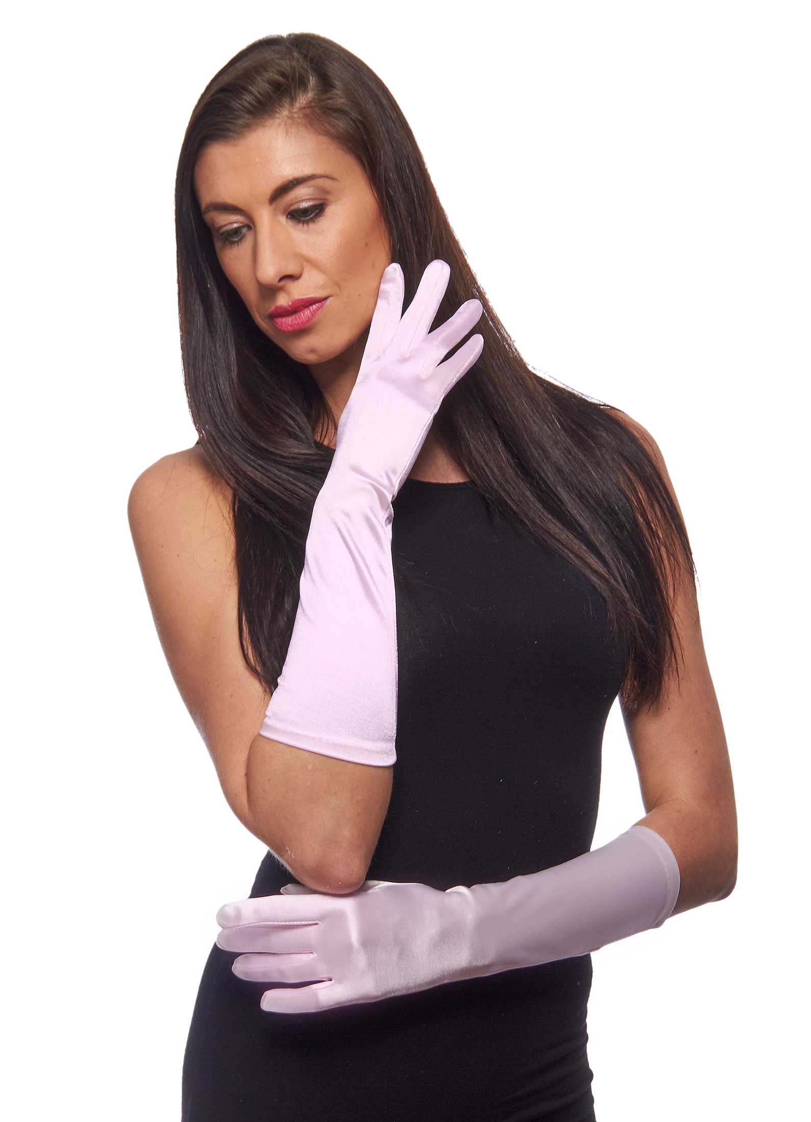 Elegant Elbow Length 15" Satin Gloves