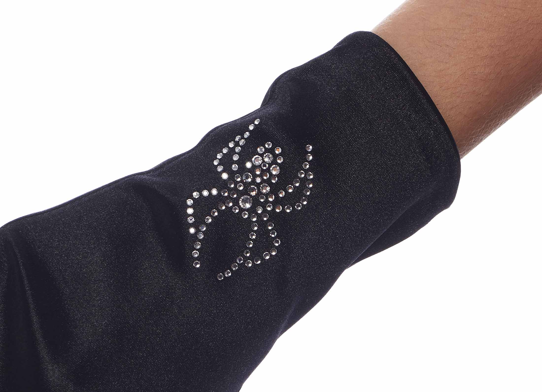 Black Widow Rhinestone Encrusted Satin Wrist Gloves eBay