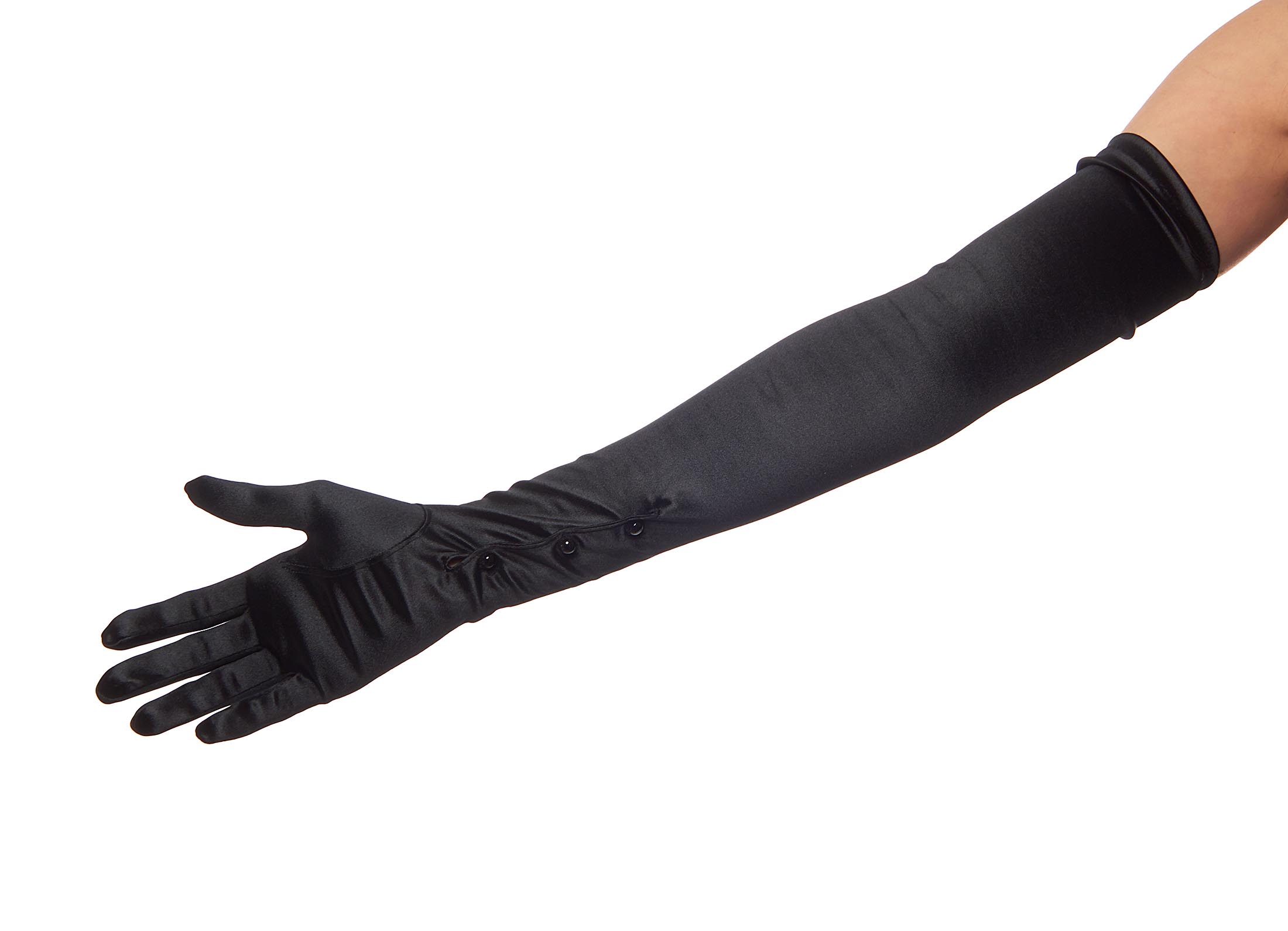 Glamorous Gala Satin Opera Length Gloves with Pearlized Buttons