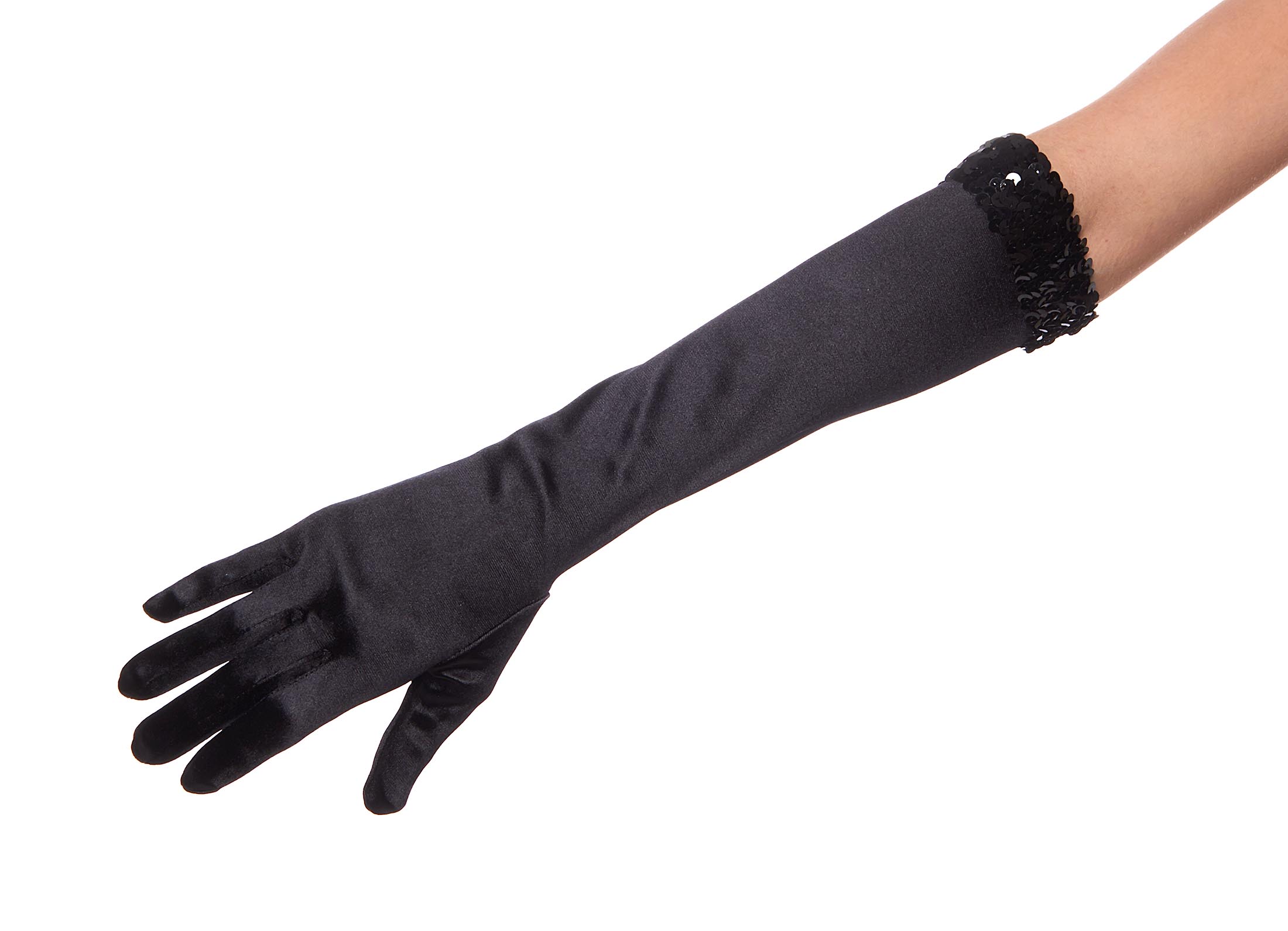 Jazz Hands Satin Elbow Length Gloves with Sequins Cuff