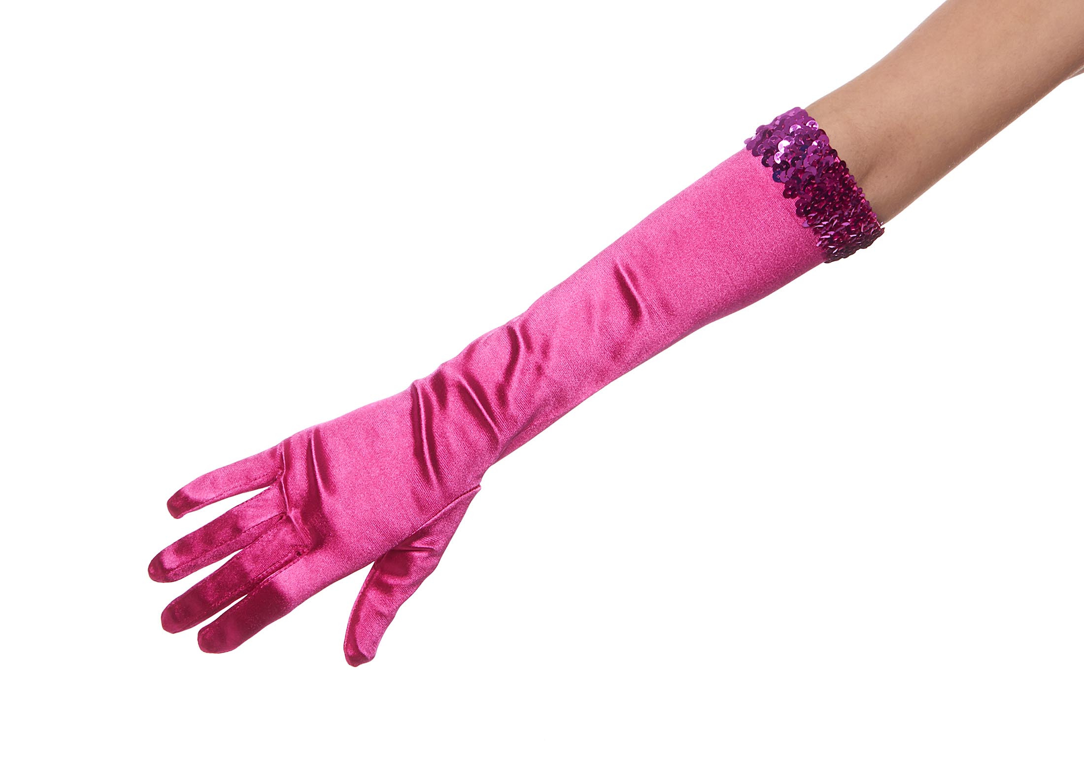Jazz Hands Satin Elbow Length Gloves with Sequins Cuff