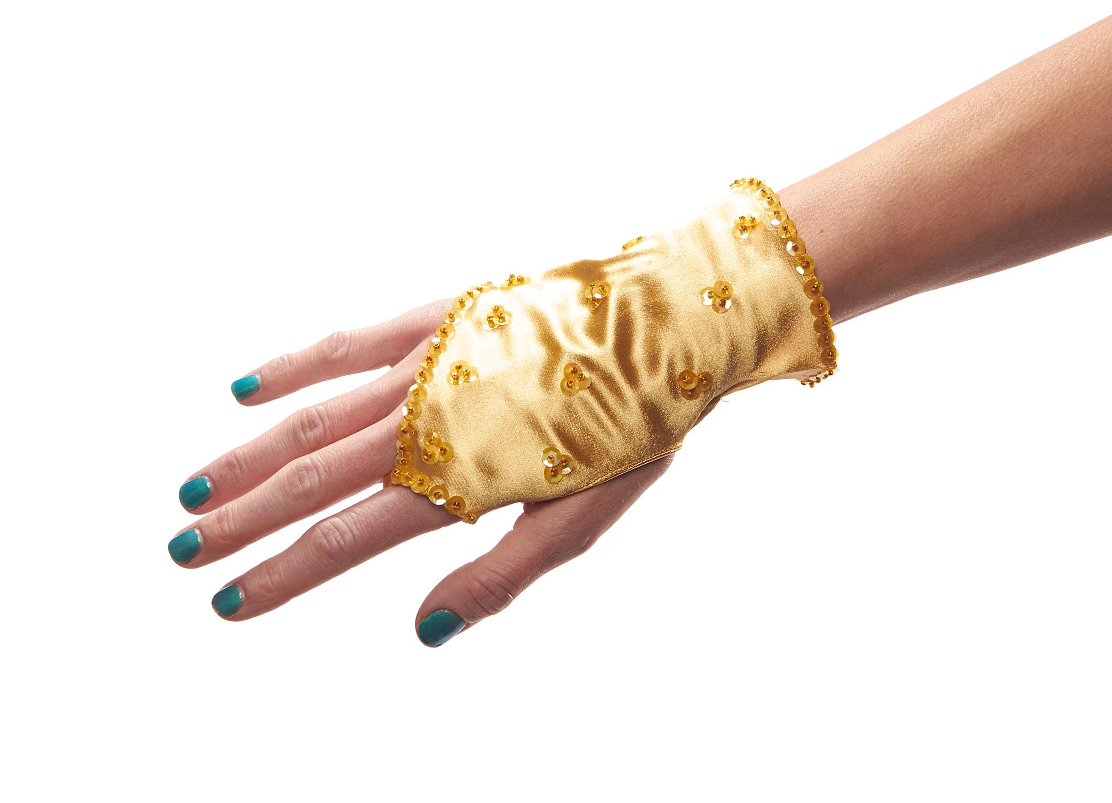 Center Stage Satin Fingerless Wrist Length Gloves with Sequins