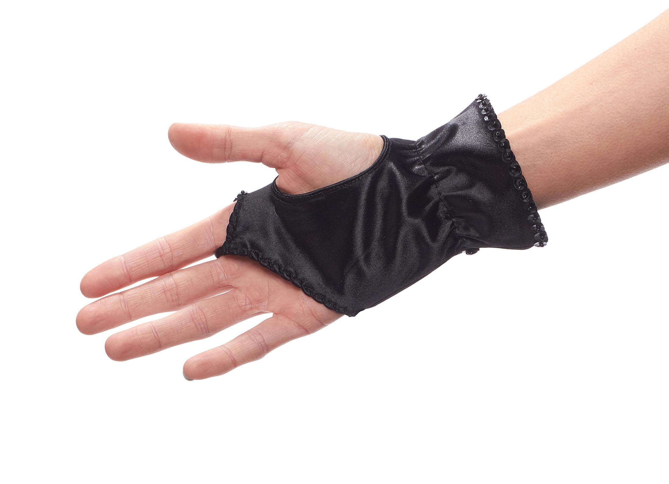 Center Stage Satin Fingerless Wrist Length Gloves with Sequins