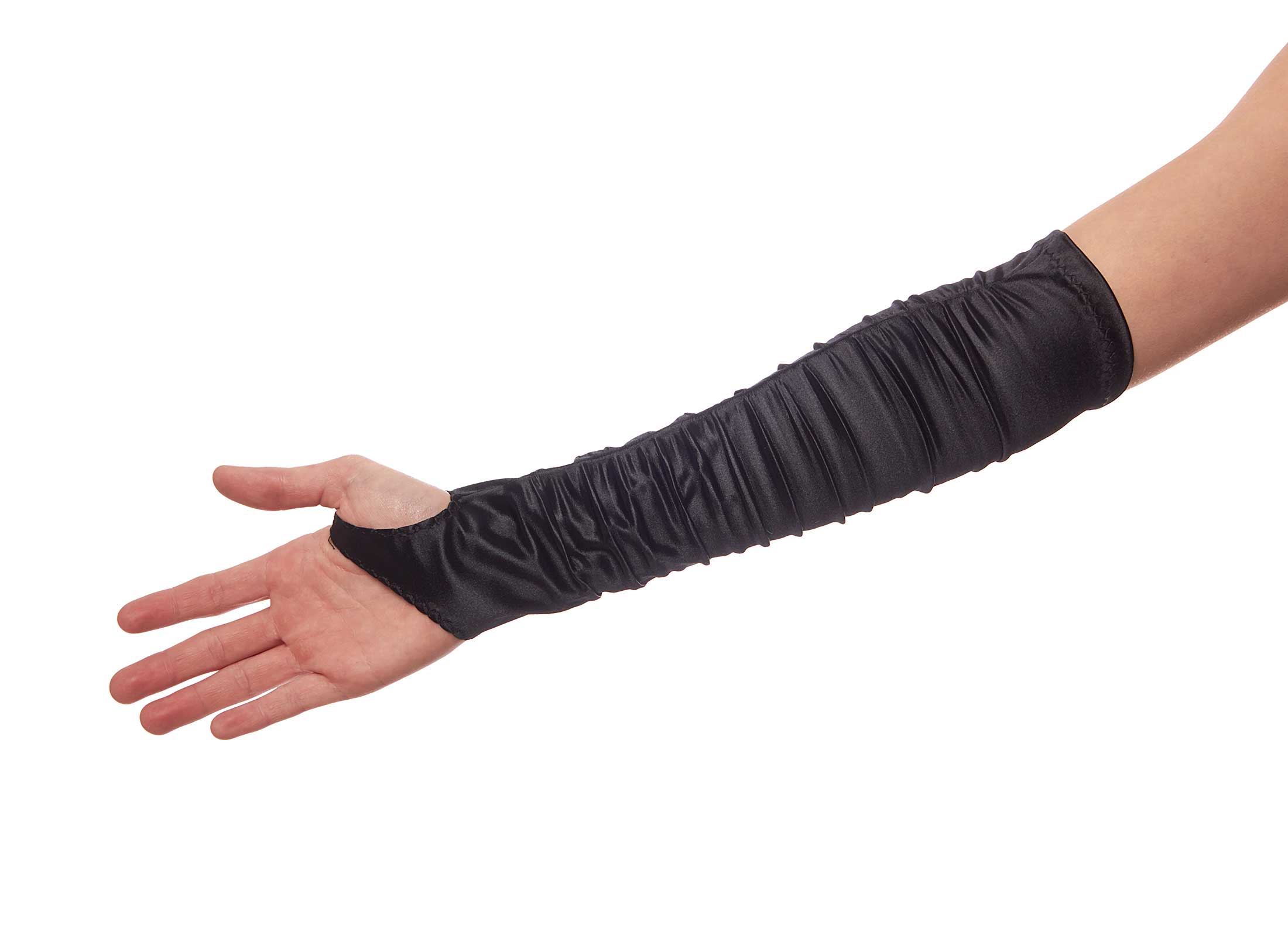 Rocking the Ruched Fingerless Elbow Length Satin Gloves