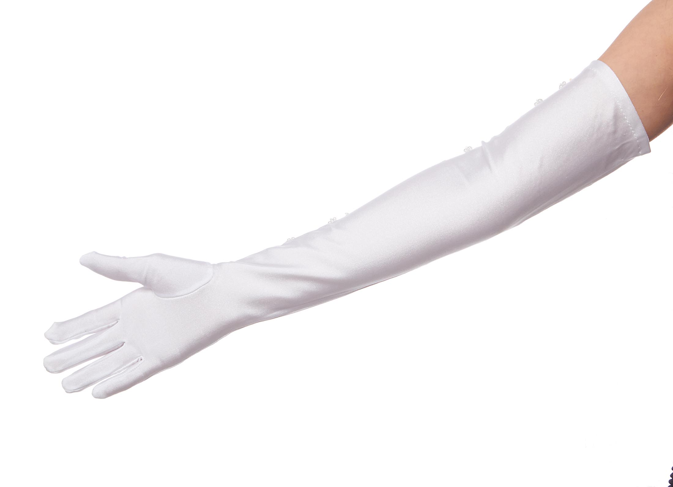 Mirror Mirror Satin Opera Length Gloves with Beads and Sequins