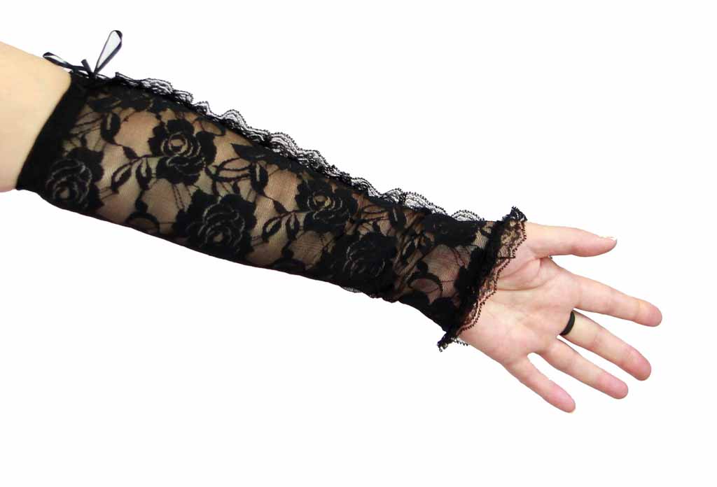 Stunning Black Lace Elbow Gloves with Ribbon