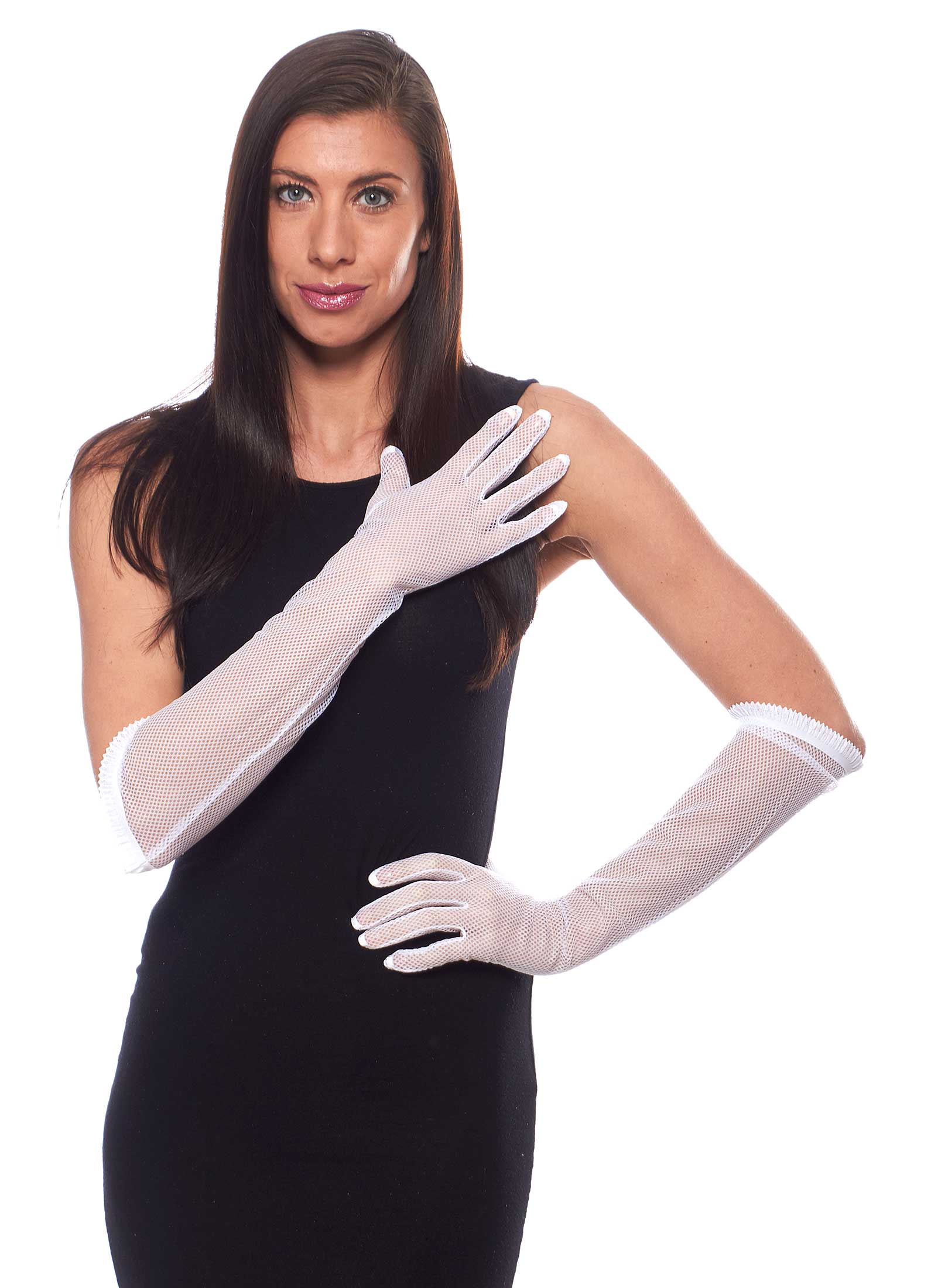 Heaven Sent White Mesh Elbow Length Gloves