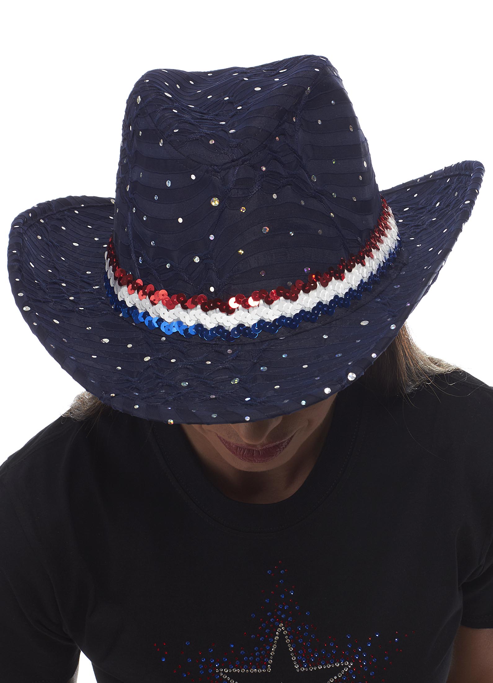 Glitter Sequin Trim Cowboy Hat for Ladies