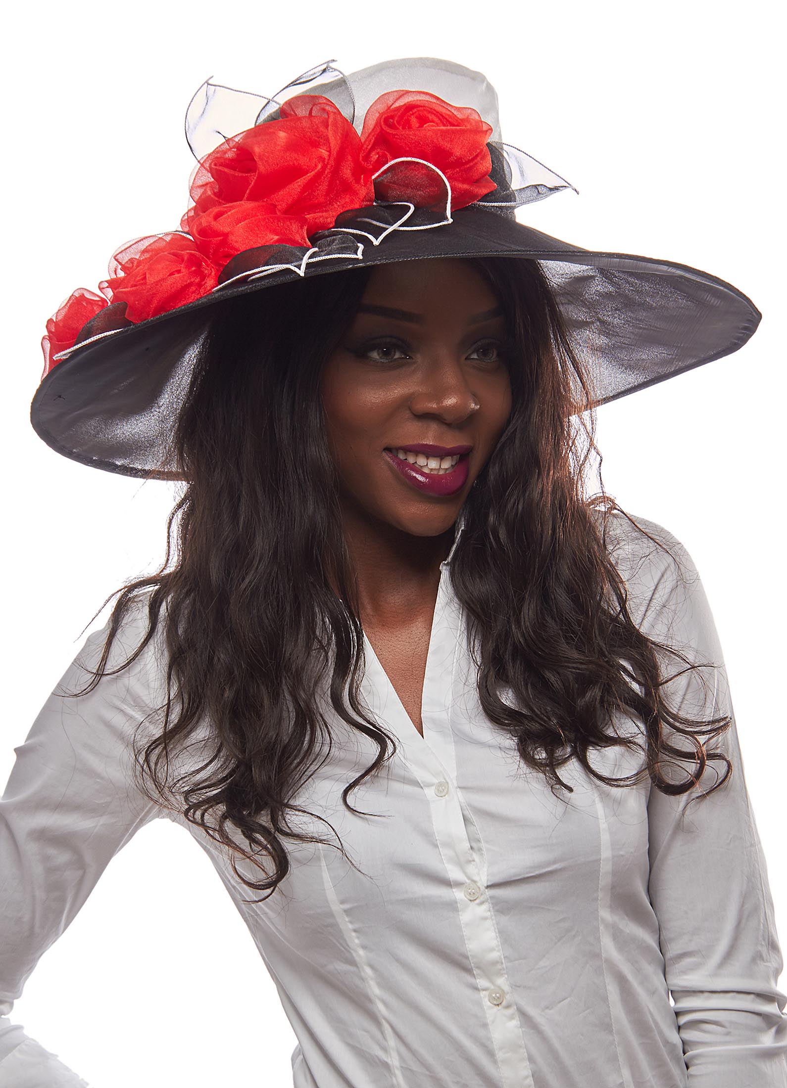 Sophia Two Tone Organza Derby Hat with Rosebuds