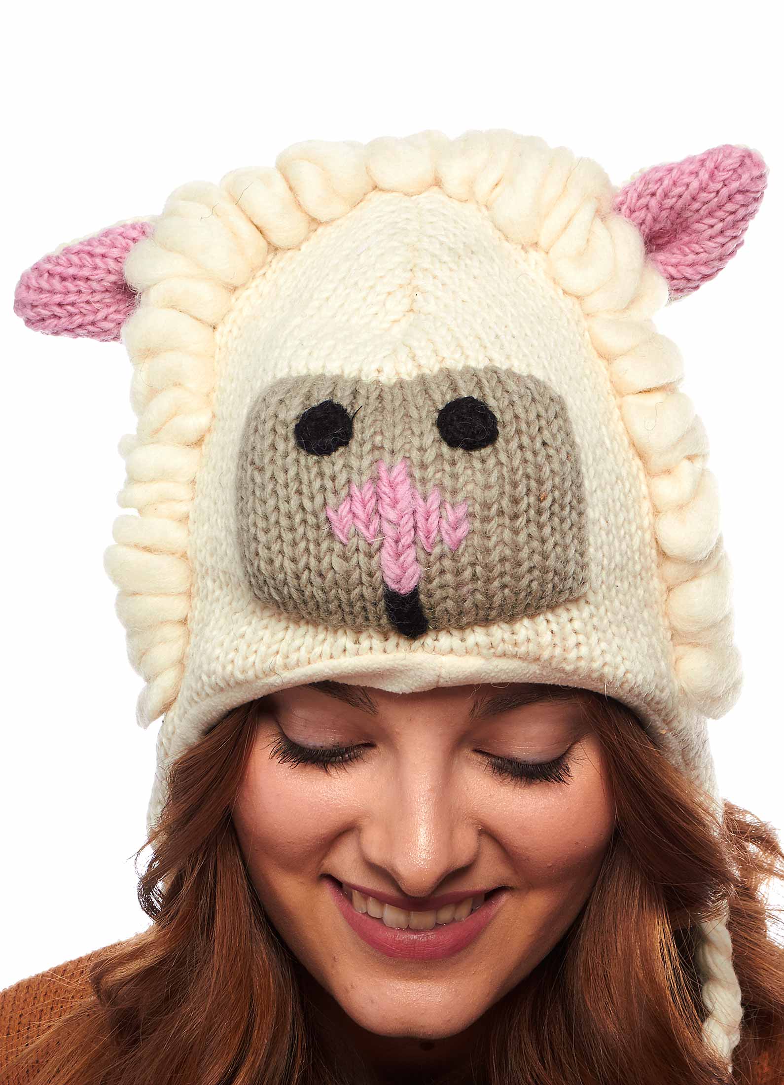 Little Lamb Wool Knit Animal Hat with Fleece Lining