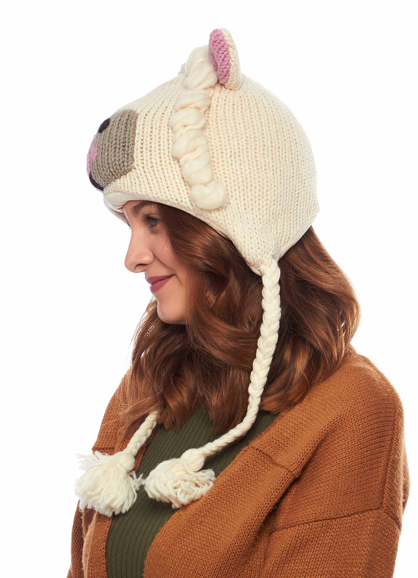 Little Lamb Wool Knit Animal Hat with Fleece Lining