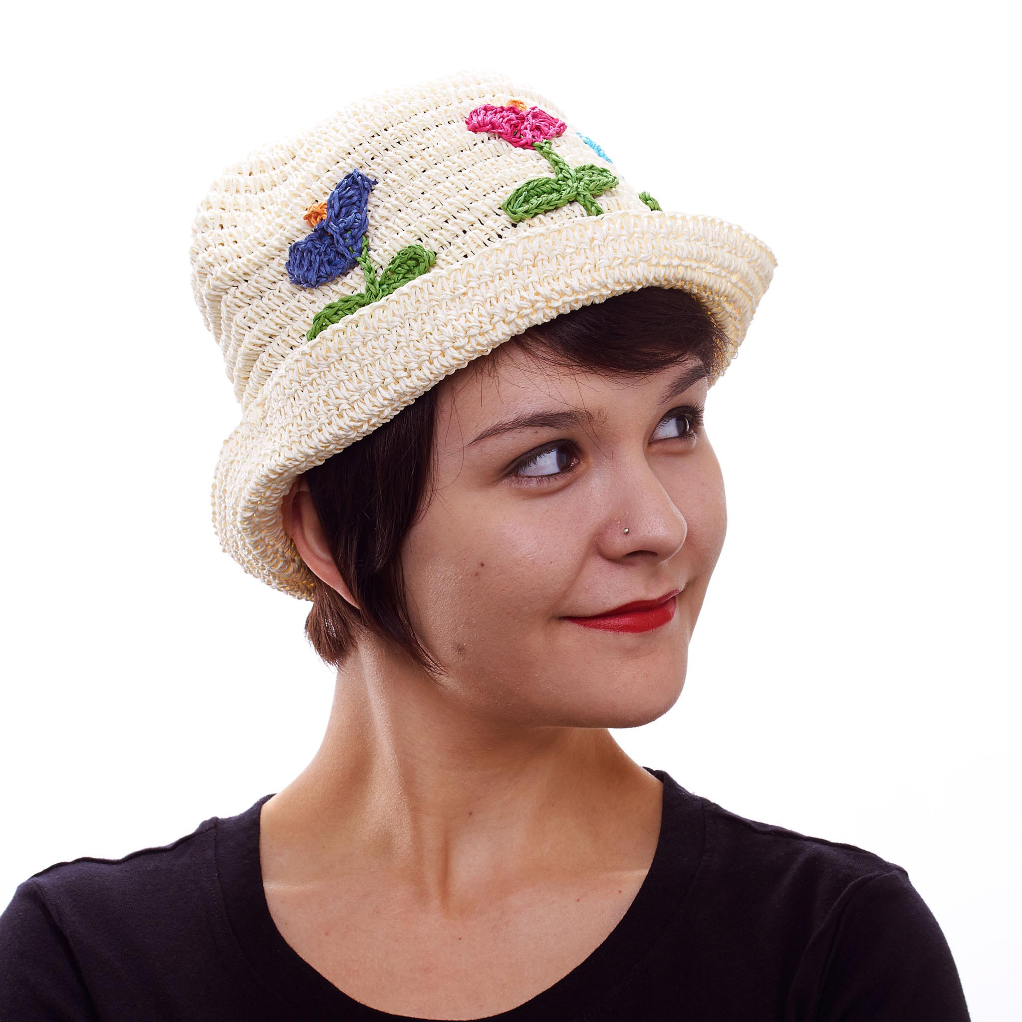 Straw Packable Hat with Flowers for Ladies eBay
