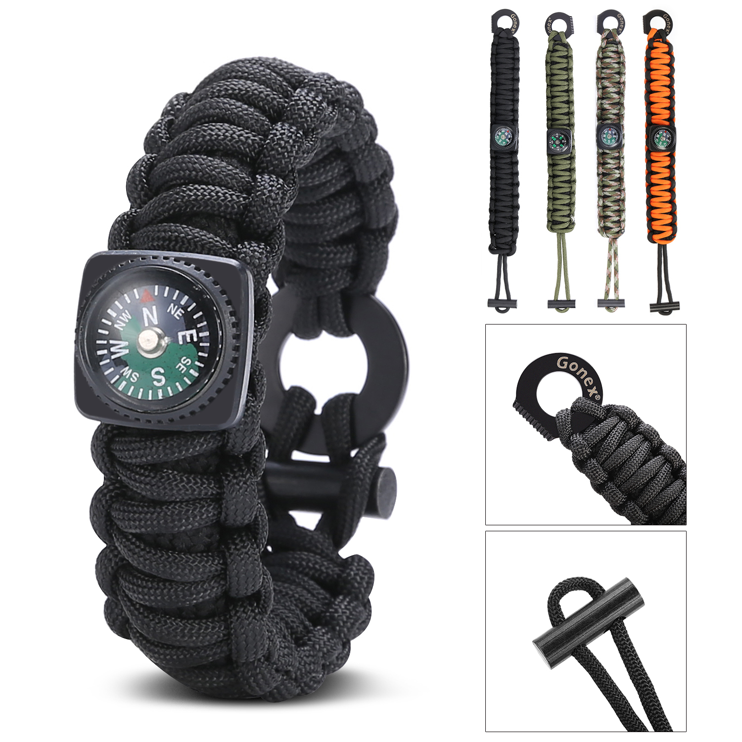 Paracord Survival Bracelet Compass Flint Fire Starter Camping Gear Kit