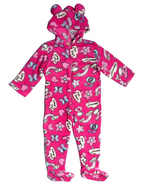 Cute-Girls-Fleece-Soft-Footed-Hooded-Pajamas-One-piece-Sleepwear-Nightgown-3-12Y
