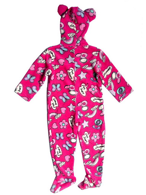 Cute-Girls-Fleece-Soft-Footed-Hooded-Pajamas-One-piece-Sleepwear-Nightgown-3-12Y