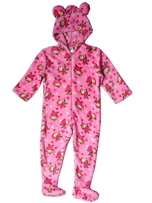 Cute-Girls-Fleece-Soft-Footed-Hooded-Pajamas-One-piece-Sleepwear-Nightgown-3-12Y