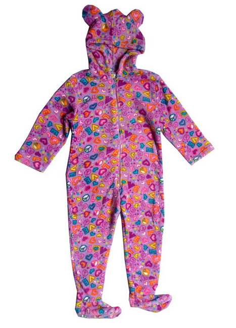 Cute-Girls-Fleece-Soft-Footed-Hooded-Pajamas-One-piece-Sleepwear-Nightgown-3-12Y