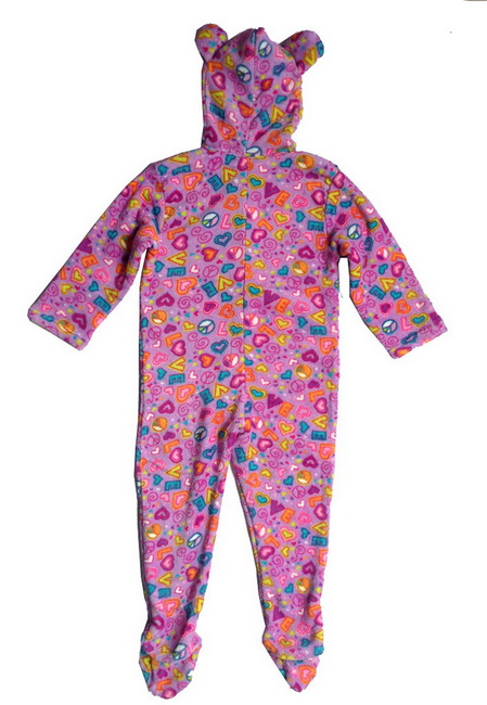 Cute-Girls-Fleece-Soft-Footed-Hooded-Pajamas-One-piece-Sleepwear-Nightgown-3-12Y