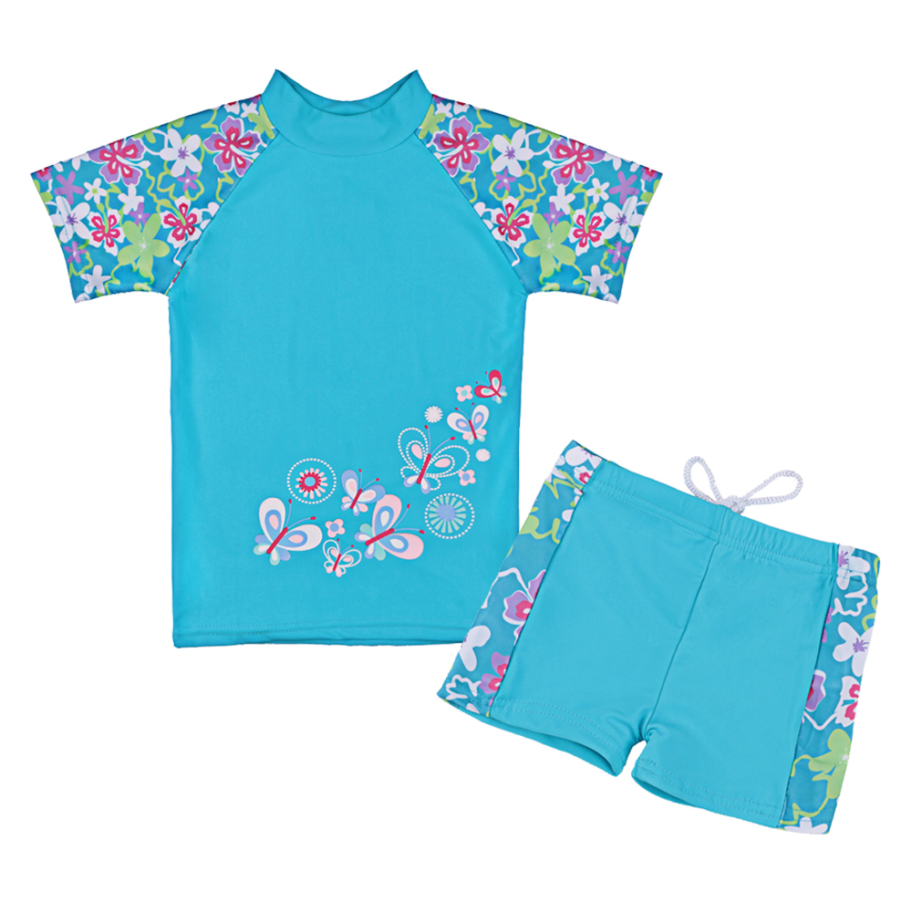 Girls Two Piece UPF 50+ UV Protective Swimsuits Kids Flower Swim
