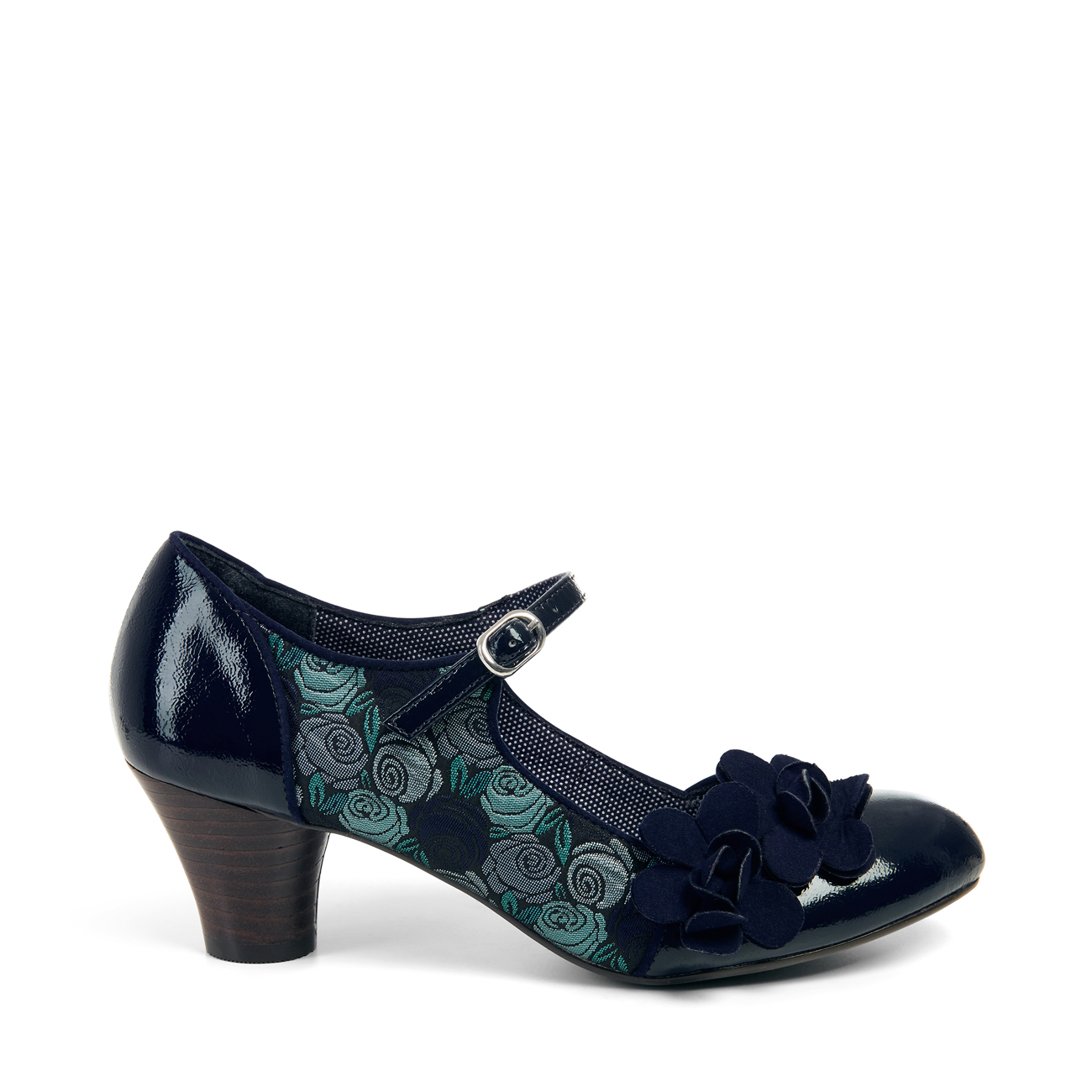 Ruby Shoo Freya Mid Heel Mary Jane Corsage Pumps 3-9 36-42 Black Blue