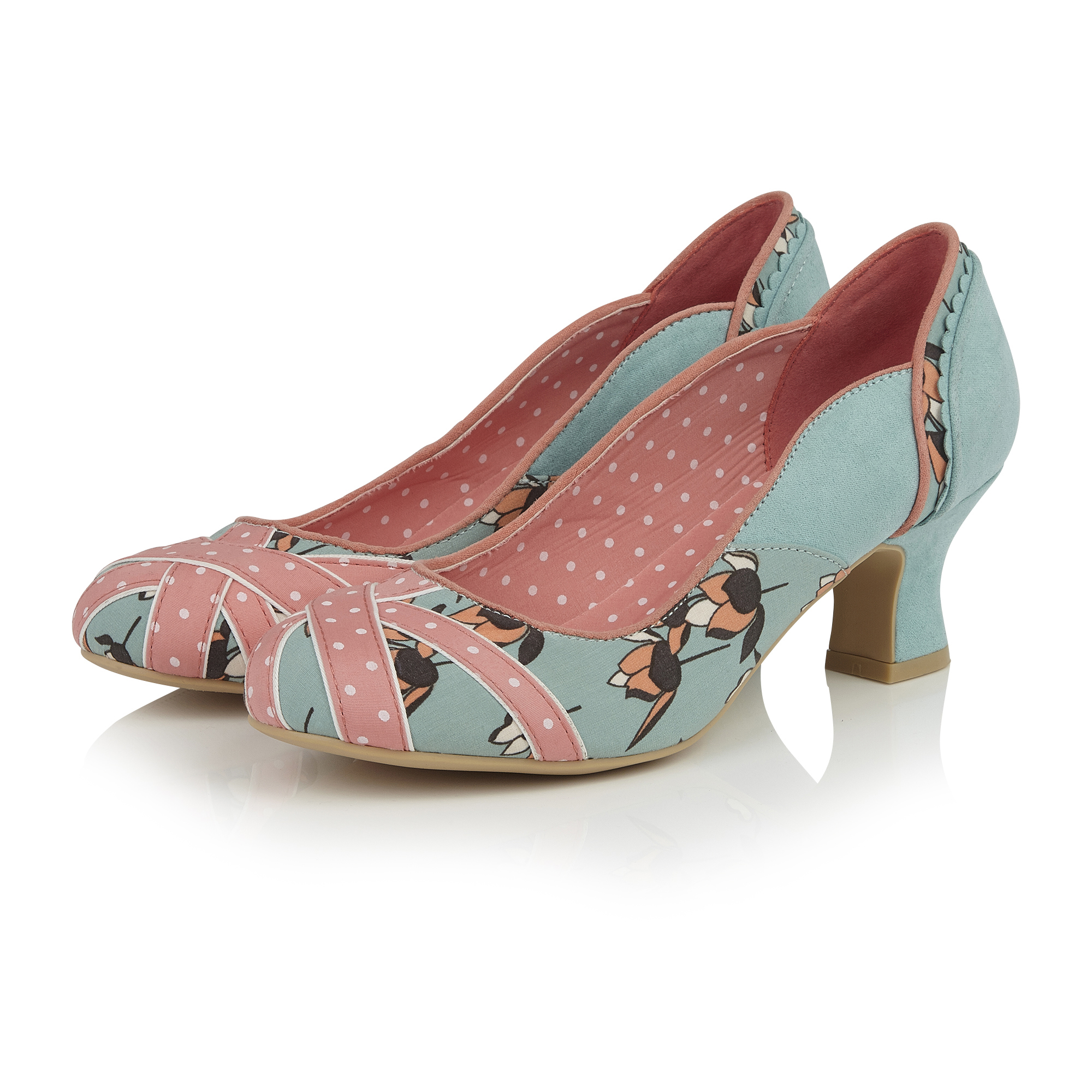 Ruby Shoo 1960s Flag Inspired Paula Mid Heel Court Shoe UK 2-9 Black Mint Pink