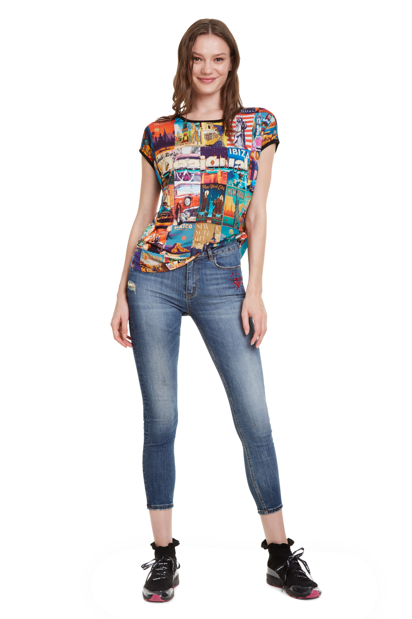 Desigual Phoebe Tshirt Bright Retro Holiday Postcards S-XL UK 10-16 RRP£44