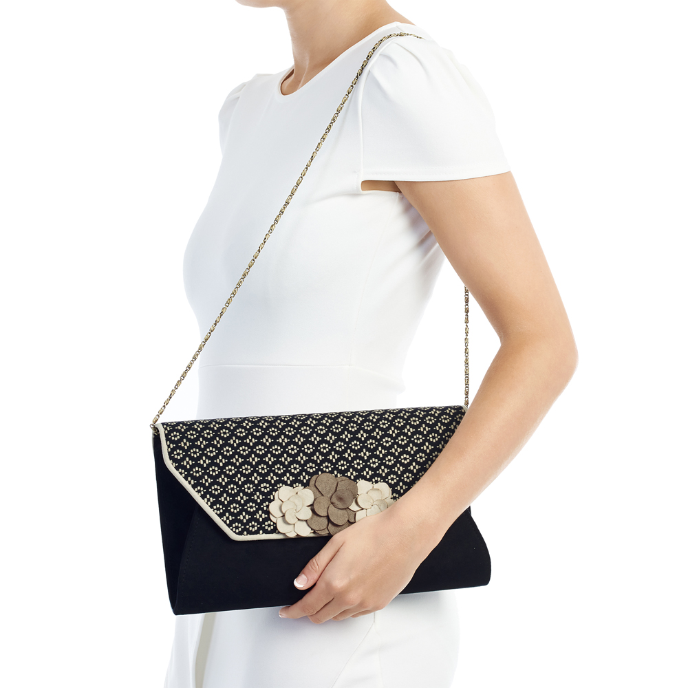 Petrol Blue Black Petra Eva NEW Ruby Shoo Valencia Corsage Clutch Bag Sand