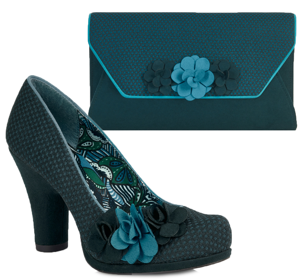 Ruby Shoo Matching Eva Court Shoe & Valencia Bag Petrol Blue / Sand eBay