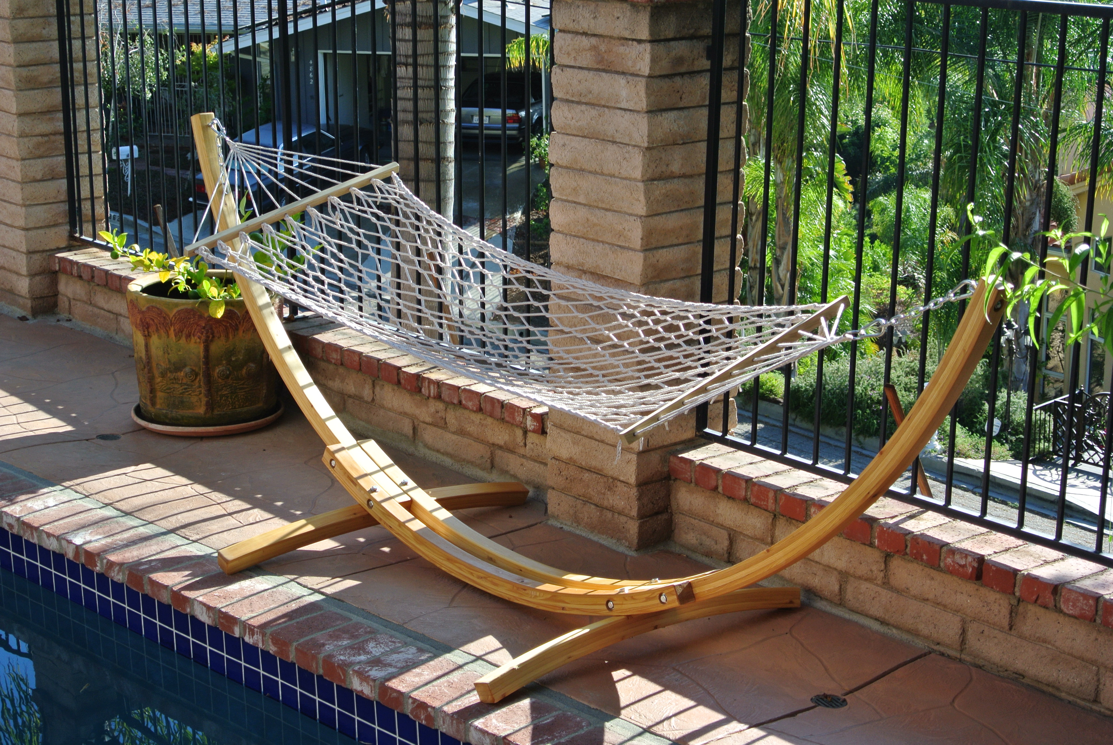 ProSource Wooden Curved Arc Hammock Stand W/Hammock for Outdoor Patio
