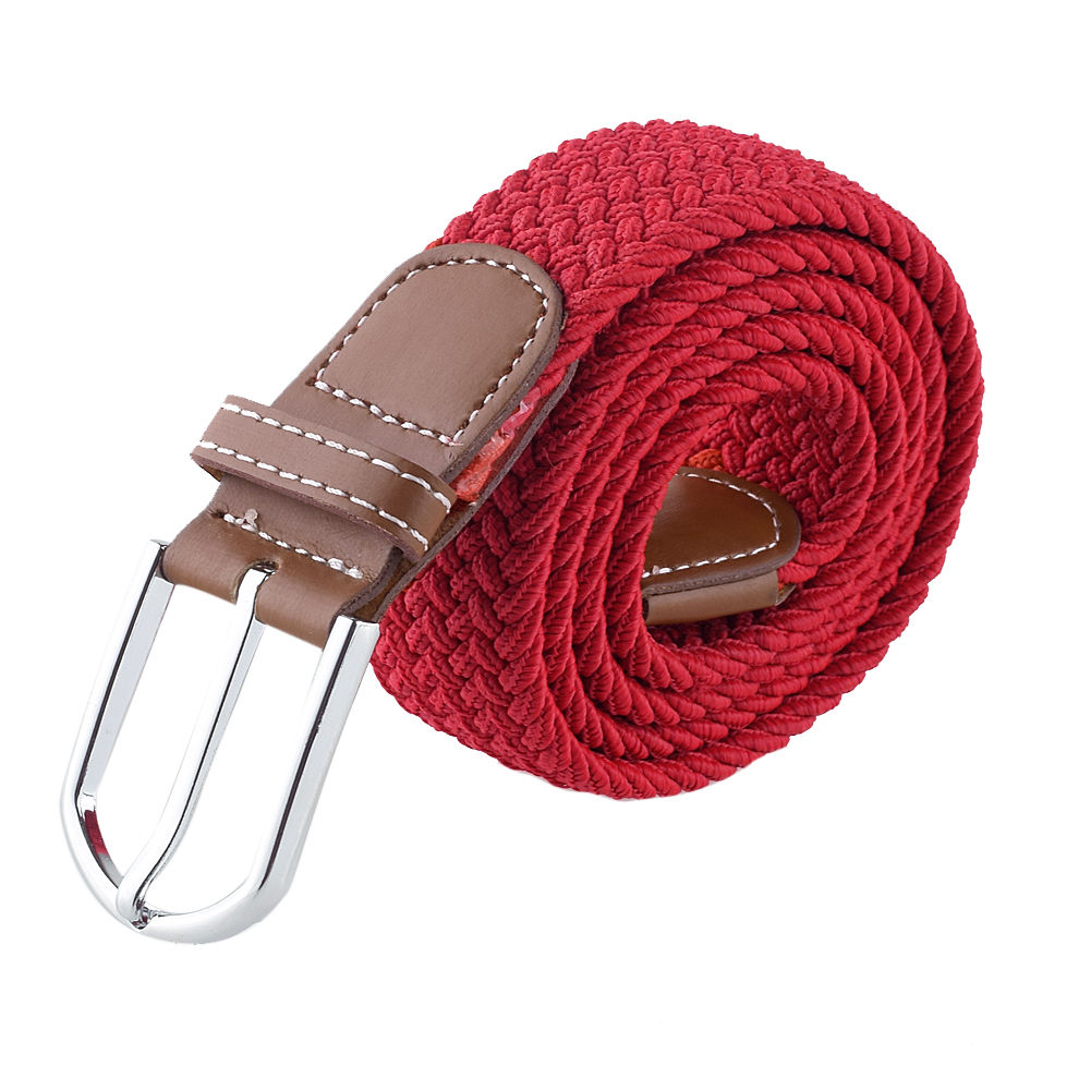 Unisex Mens Canvas Elastic Woven Leather Pin Buckle Waist Belt Stretch