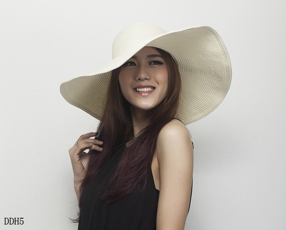 Fashion Womens Wide Large Brim Floppy Summer Beach Sun Hat Straw Derby Cap New - Picture 4 of 10