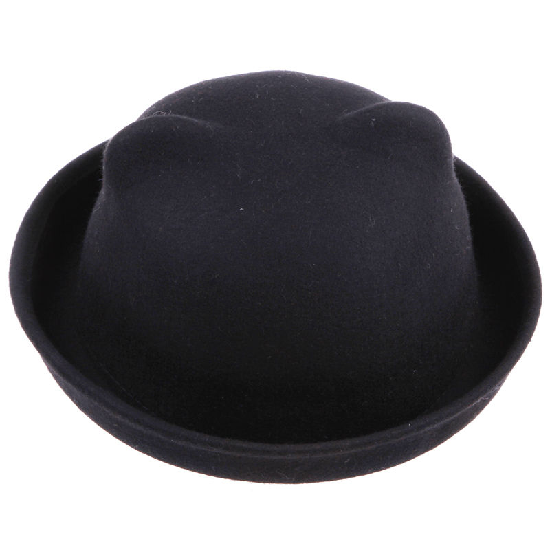 New Vintage Unique Women Men Cute Wool Cat Ears Hat Cap Christmas Derby Bowler - Picture 2 of 9