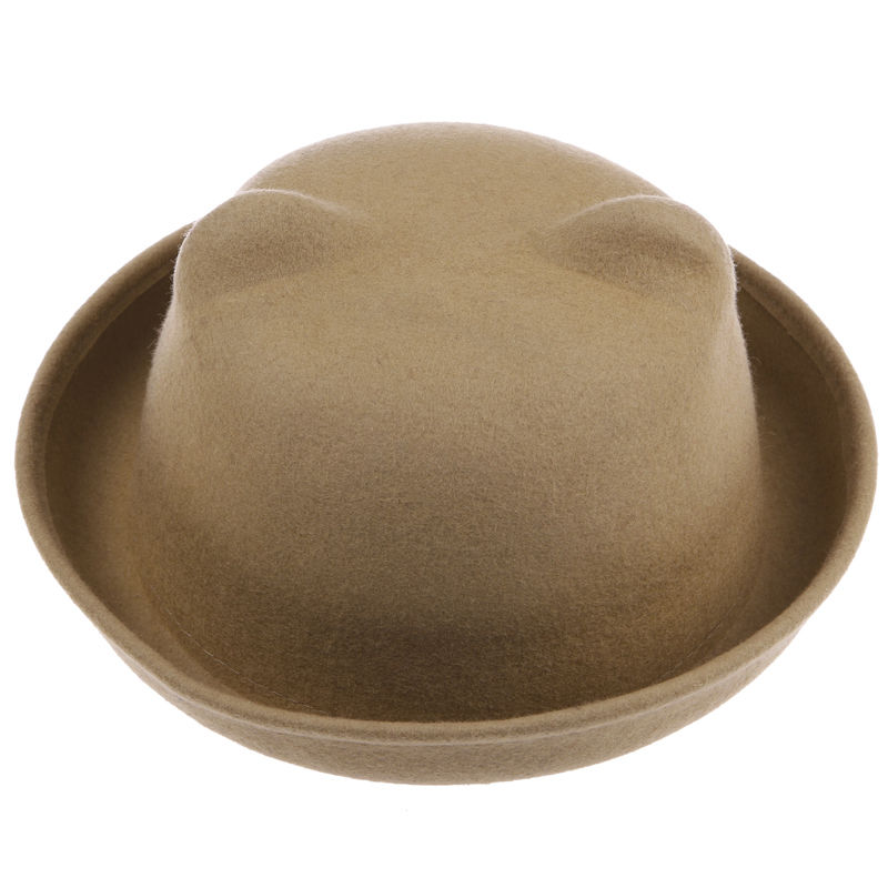 New Vintage Unique Women Men Cute Wool Cat Ears Hat Cap Christmas Derby Bowler - Picture 3 of 9