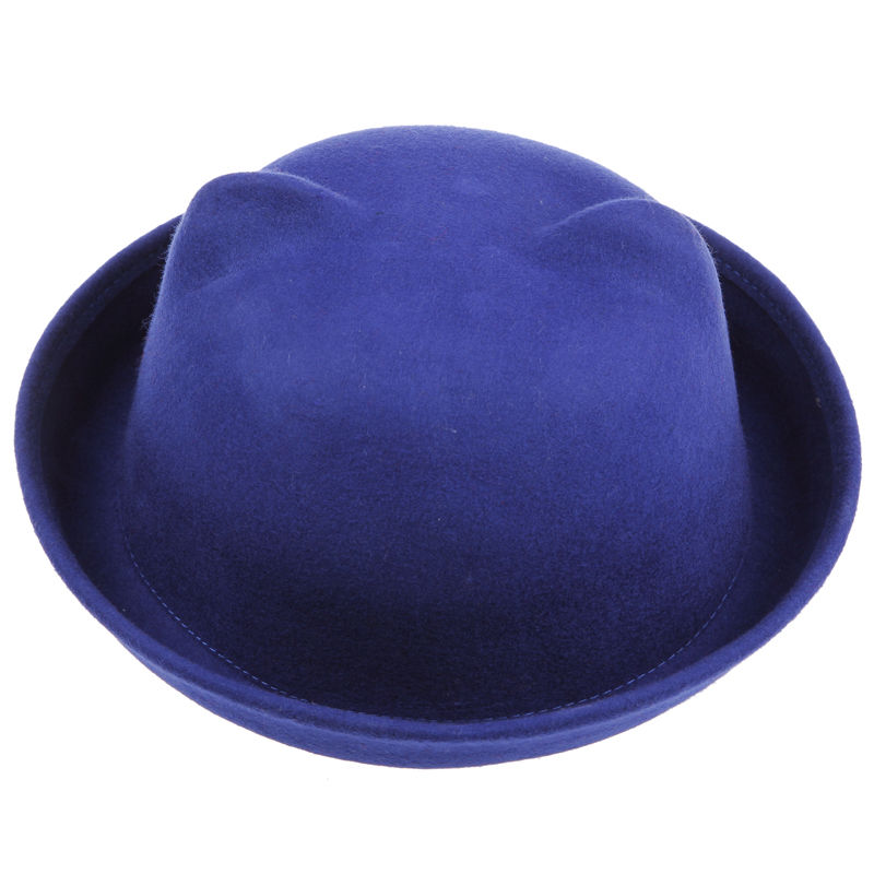 New Vintage Unique Women Men Cute Wool Cat Ears Hat Cap Christmas Derby Bowler - Picture 7 of 9