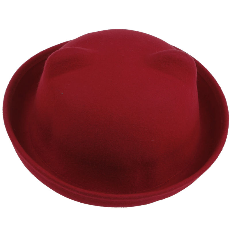 New Vintage Unique Women Men Cute Wool Cat Ears Hat Cap Christmas Derby Bowler - Picture 6 of 9