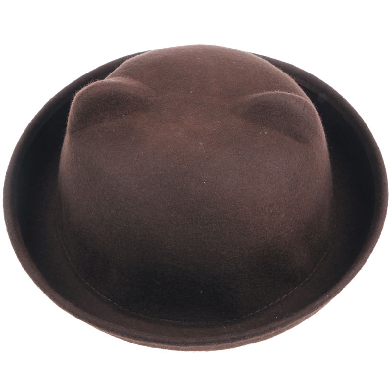 New Vintage Unique Women Men Cute Wool Cat Ears Hat Cap Christmas Derby Bowler - Picture 4 of 9